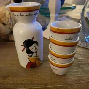 Vintage 5Pcs, Japanese Sake Set, Vintage set , Vintage home deco, Gift Host